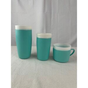 Vintage Bolero Therm-O-Ware Aqua Insulated Cups Mug Set Retro Drinkware